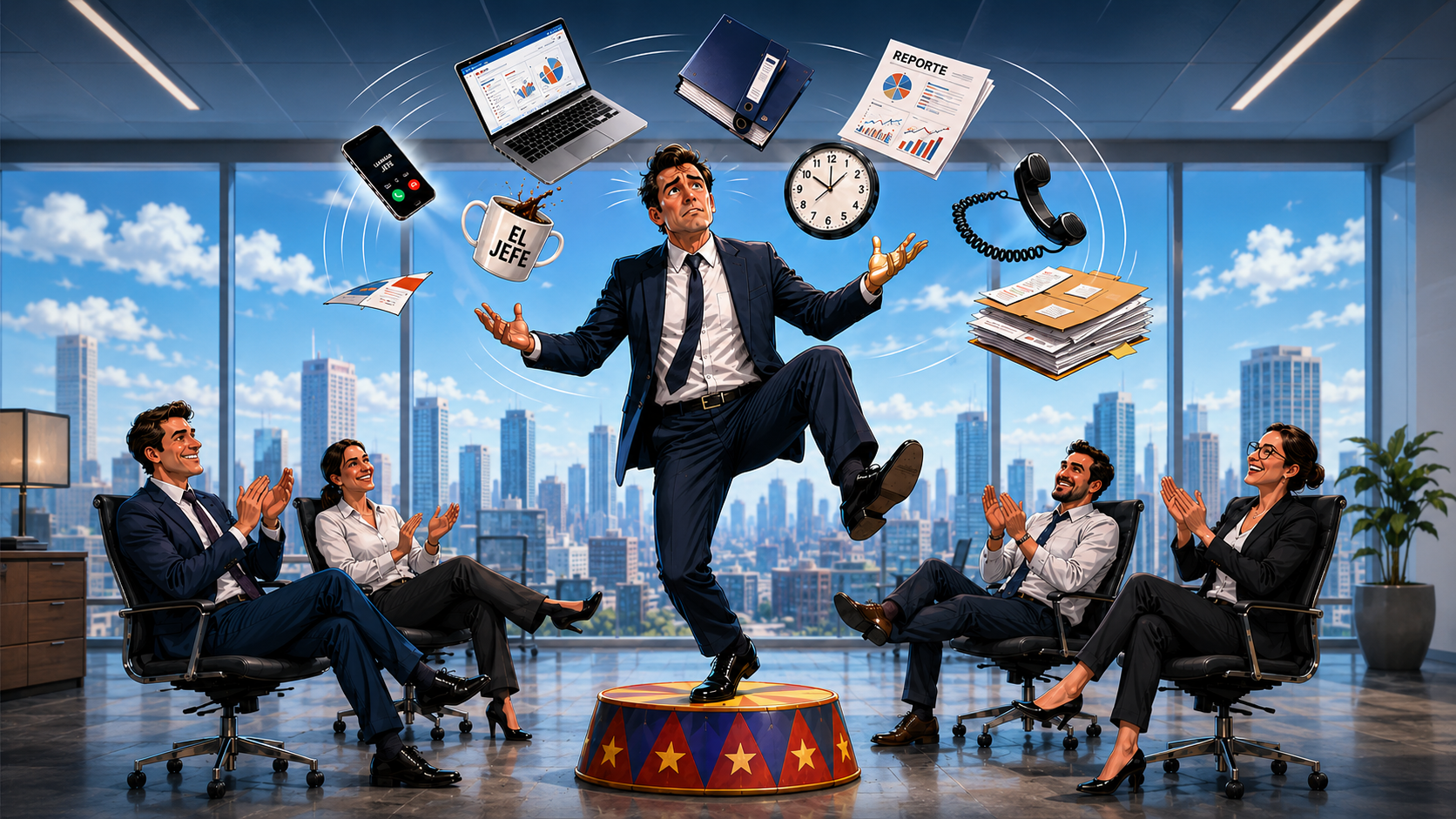 un jefe malabarista y todos le aplauden